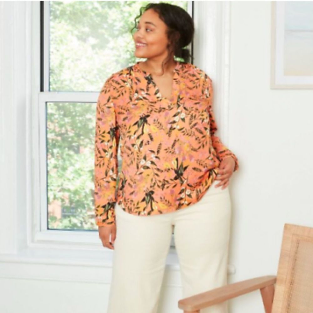 Ava & Viv Coral Garden floral Top Sz 1X - Picture 2 of 9